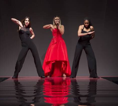 USA: Red Dress Collection 2017 Rachel Platten in Marchesa performs for the Red Dress Collection 2017 fashion show by Macys at Hammerstein Ballroom at Manhattan Center benefit American Heart Association  LevxRadin