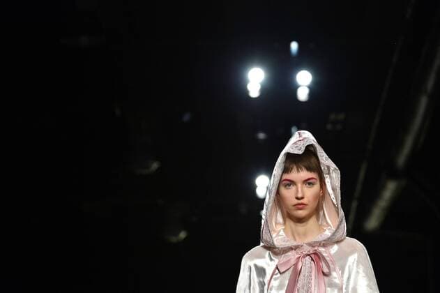 A model walks on the runway at the Lanyu fashion show at New York Fashion Week: The Shows at Gallery 1 Skylight Clarkson Sq on February 10, 2017 in New York City.  NYP20170210858 ANDREAxHANKS