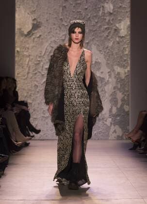 United States: Fashion week fall 2017 Nicole Miller Model walks for Nicole Miller collection during 2017 fall New York Fashion week at Clarkson Square  LevxRadin