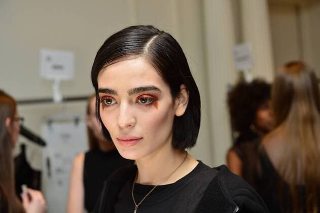 A model poses backstage just before the Christian Siriano fashion show at New York Fashion Week: The Plaza Hotel on February 11, 2017 in New York City.  NYP20170211863 ANDREAxHANKS