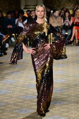 Karolina Kurkova walks on the runway at the Christian Siriano fashion show at New York Fashion Week: The Plaza Hotel on February 11, 2017 in New York City.  NYP20170211883 ANDREAxHANKS