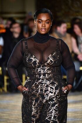 A model walks on the runway at the Christian Siriano fashion show at New York Fashion Week: The Plaza Hotel on February 11, 2017 in New York City.  NYP20170211873 ANDREAxHANKS