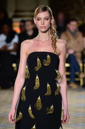 A model walks on the runway at the Christian Siriano fashion show at New York Fashion Week: The Plaza Hotel on February 11, 2017 in New York City.  NYP20170211874 ANDREAxHANKS