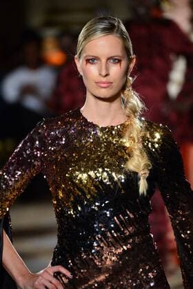 Karolina Kurkova walks on the runway at the Christian Siriano fashion show at New York Fashion Week: The Plaza Hotel on February 11, 2017 in New York City.  NYP20170211884 ANDREAxHANKS