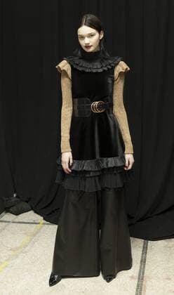 USA: New York Fashion week Fall 2017 Jill Stuart Model shows off dress by Jill Stuart backstage in preparation for presentation during New York Fashion week Fall 2017 at 195 Broadway.  LevxRadin
