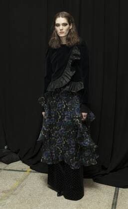 USA: New York Fashion week Fall 2017 Jill Stuart Model shows off dress by Jill Stuart backstage in preparation for presentation during New York Fashion week Fall 2017 at 195 Broadway.  LevxRadin