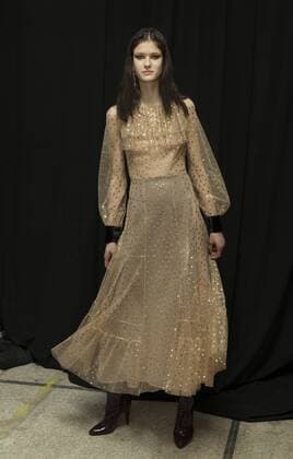 USA: New York Fashion week Fall 2017 Jill Stuart Model shows off dress by Jill Stuart backstage in preparation for presentation during New York Fashion week Fall 2017 at 195 Broadway.  LevxRadin