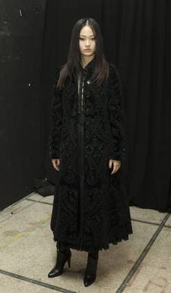 USA: New York Fashion week Fall 2017 Jill Stuart Model shows off dress by Jill Stuart backstage in preparation for presentation during New York Fashion week Fall 2017 at 195 Broadway.  LevxRadin