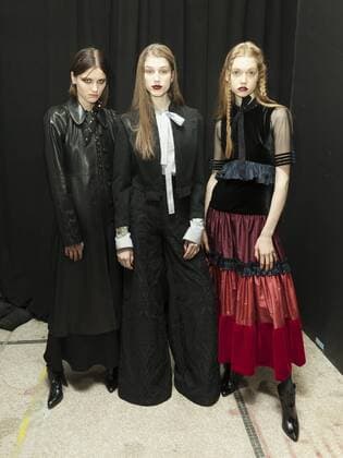 USA: New York Fashion week Fall 2017 Jill Stuart Models shows off dress by Jill Stuart backstage in preparation for presentation during New York Fashion week Fall 2017 at 195 Broadway.  LevxRadin