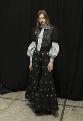 USA: New York Fashion week Fall 2017 Jill Stuart Model shows off dress by Jill Stuart backstage in preparation for presentation during New York Fashion week Fall 2017 at 195 Broadway.  LevxRadin
