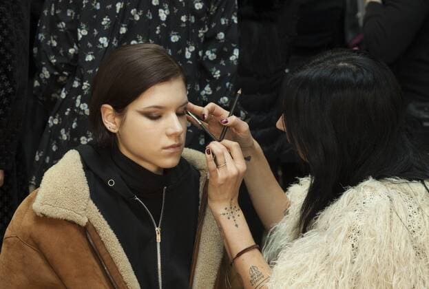 USA: New York Fashion week Fall 2017 Jill Stuart Model prepares backstage for presentation during New York Fashion week Fall 2017 at 195 Broadway  LevxRadin
