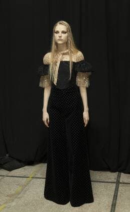 USA: New York Fashion week Fall 2017 Jill Stuart Model shows off dress by Jill Stuart backstage in preparation for presentation during New York Fashion week Fall 2017 at 195 Broadway.  LevxRadin