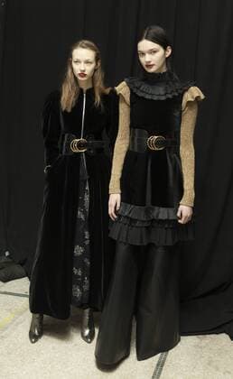 USA: New York Fashion week Fall 2017 Jill Stuart Models shows off dress by Jill Stuart backstage in preparation for presentation during New York Fashion week Fall 2017 at 195 Broadway.  LevxRadin