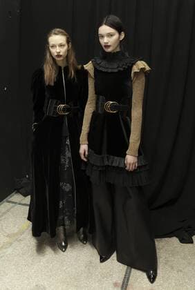USA: New York Fashion week Fall 2017 Jill Stuart Models shows off dress by Jill Stuart backstage in preparation for presentation during New York Fashion week Fall 2017 at 195 Broadway.  LevxRadin