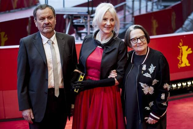 February 12, 2017 - Berlin, Germany - (L-R) Polish actor Miroslav Krobot, Polish actress Agnieszka Mandat Polish director Agnieszka Holland arrive on the red carpet for the premiere of the film Pokot (Spoor) in competition at the 67th Berlinale film festival in Berlin on February 12, 2017. Berlin Germany  - ZUMAn230 20170212_zaa_n230_251 Copyright: xCoolmediax