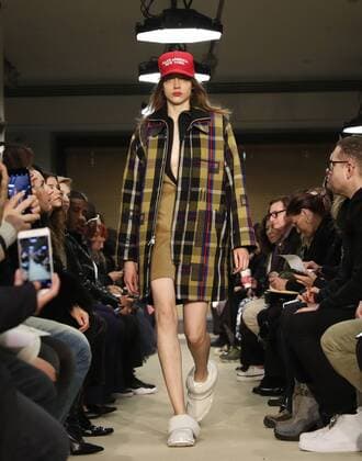 A model wears a Make America New York hat when she walks on the runway at the Public School FW 17 show at New York Fashion Week at Milk Studios on February 12, 2017 in New York City.  NYP20170212108 JOHNxANGELILLO