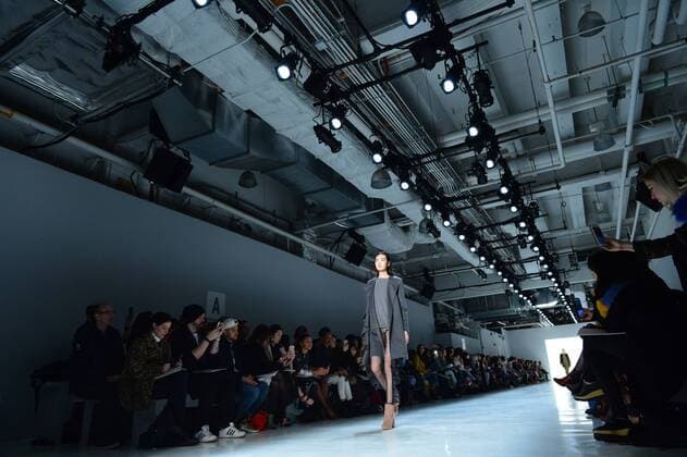 A model walks the runway at the Marcel Ostertag fashion show at New York Fashion Week: The Shows at Gallery 3 Skylight Clarkson Sq on February 12, 2017 in New York City.  NYP20170212912 ANDREAxHANKS