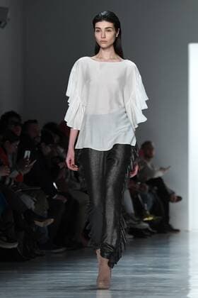 A model walks the runway at the Marcel Ostertag fashion show at New York Fashion Week: The Shows at Gallery 3 Skylight Clarkson Sq on February 12, 2017 in New York City.  NYP20170212906 ANDREAxHANKS
