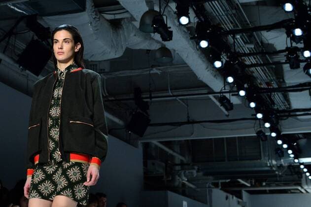 A model walks the runway at the Marcel Ostertag fashion show at New York Fashion Week: The Shows at Gallery 3 Skylight Clarkson Sq on February 12, 2017 in New York City.  NYP20170212913 ANDREAxHANKS