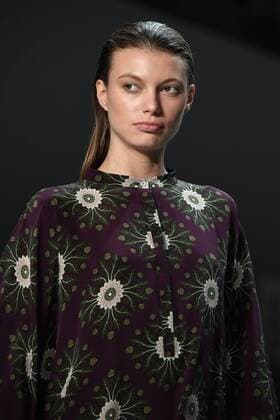 A model walks the runway at the Marcel Ostertag fashion show at New York Fashion Week: The Shows at Gallery 3 Skylight Clarkson Sq on February 12, 2017 in New York City.  NYP20170212900 ANDREAxHANKS