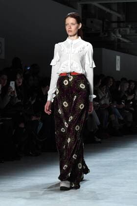 A model walks the runway at the Marcel Ostertag fashion show at New York Fashion Week: The Shows at Gallery 3 Skylight Clarkson Sq on February 12, 2017 in New York City.  NYP20170212901 ANDREAxHANKS