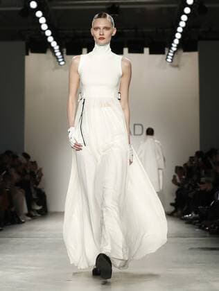 A model walks on the runway at the Verdad FW 17 show at New York Fashion Week at Pier 59 Studios on February 12, 2017 in New York City.  NYP20170212130 JOHNxANGELILLO