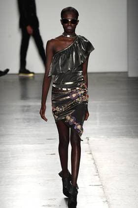 A model walks the runway at the Custo Barcelona fashion show at New York Fashion Week: Milk Studios at Pier 59 on February 12, 2017 in New York City.  NYP20170212922 ANDREAxHANKS