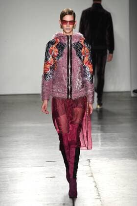 A model walks the runway at the Custo Barcelona fashion show at New York Fashion Week: Milk Studios at Pier 59 on February 12, 2017 in New York City.  NYP20170212923 ANDREAxHANKS