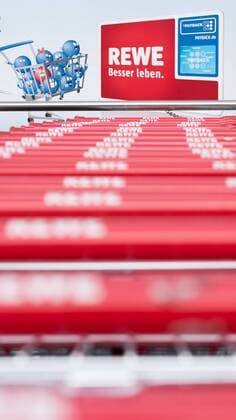 Feature REWE 12.02.2017, Selters Taunus: Logo, Brands, Einkaufswagen, Rewe-Card, Payback Card Selters im Taunus Hessen Germany Rewe Markt