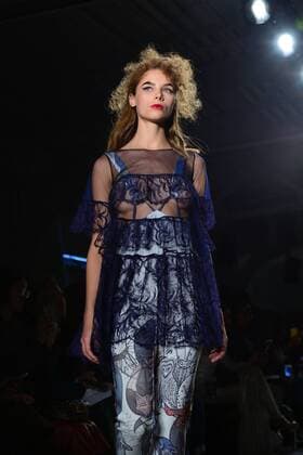A model walks on the runway at the Katty Xiomara fashion show at New York Fashion Week: Pier 59 Studios on February 13, 2017 in New York City.  NYP201702131006 ANDREAxHANKS
