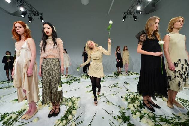 Designer, Sarah Julia LeBlanc, dances during her Memere presentation at New York Fashion Week: Pier 59 Studios on February 13, 2017 in New York City.  NYP201702131022 ANDREAxHANKS