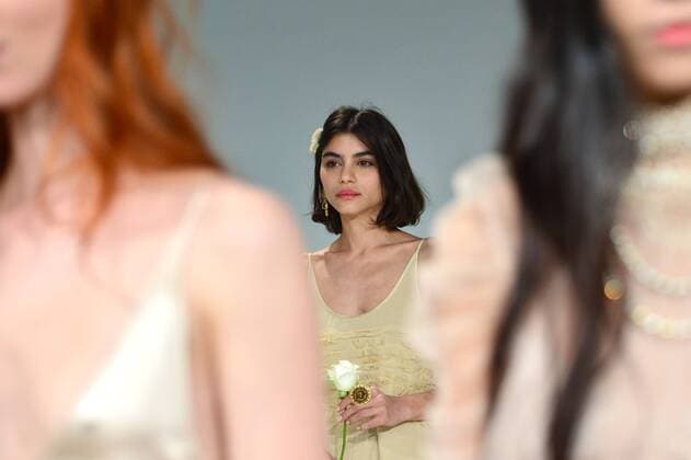 A model poses at the Memere presentation at New York Fashion Week: Pier 59 Studios on February 13, 2017 in New York City.  NYP201702131023 ANDREAxHANKS