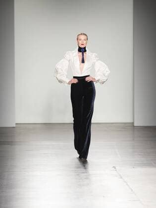 New York Fashion week Fall 2017 - Zang Toi Model walks runway for Zang Toi collection during New York Fashion week Fall 2017 at Pier 59  LevxRadin
