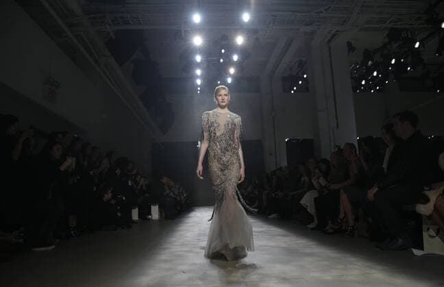 Models walk on the runway at the Marchesa fashion show at New York Fashion Week at Skylight Clarkson Sq on February 15, 2017 in New York City.  NYP20170215101 JOHNxANGELILLO