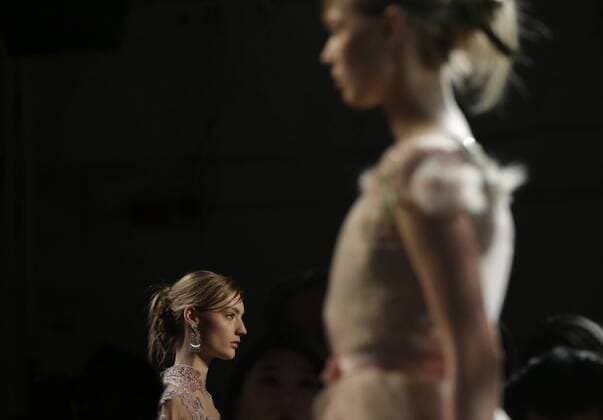 Models walk on the runway at the Marchesa fashion show at New York Fashion Week at Skylight Clarkson Sq on February 15, 2017 in New York City.  NYP20170215106 JOHNxANGELILLO