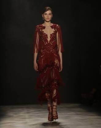 A model walks on the runway at the Marchesa fashion show at New York Fashion Week at Skylight Clarkson Sq on February 15, 2017 in New York City.  NYP20170215113 JOHNxANGELILLO