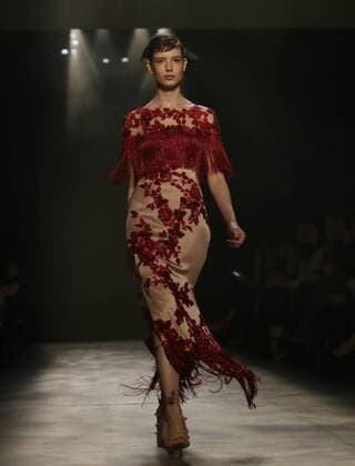 A model walks on the runway at the Marchesa fashion show at New York Fashion Week at Skylight Clarkson Sq on February 15, 2017 in New York City.  NYP20170215115 JOHNxANGELILLO