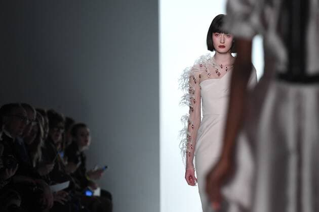 Models walk on the runway at the Bibhu Mohapatra fashion show at New York Fashion Week: The Shows at Gallery 3 Skylight Clarkson Sq on February 15, 2017 in New York City.  NYP201702151096 ANDREAxHANKS