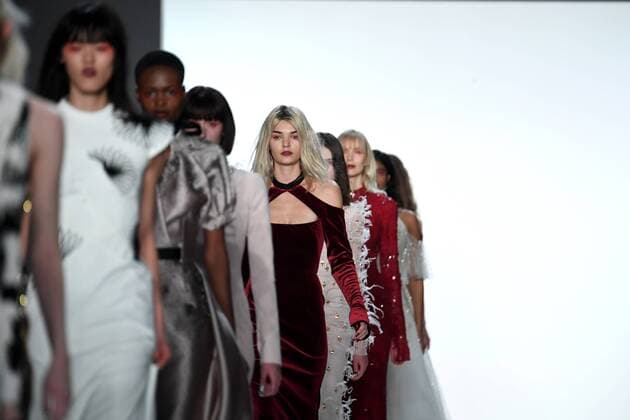 Models walk on the runway at the Bibhu Mohapatra fashion show at New York Fashion Week: The Shows at Gallery 3 Skylight Clarkson Sq on February 15, 2017 in New York City.  NYP201702151103 ANDREAxHANKS