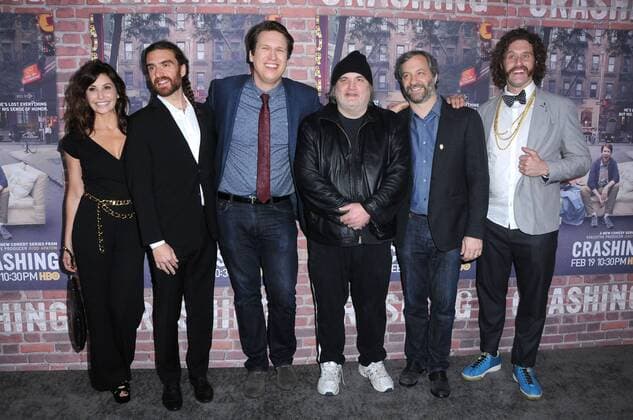 February 15, 2017 - Hollywood, CA, United States - 15 February 2017 - Hollywood, California - Gina Gershon, George Basil, Pete Holmes, Artie Lange, Judd Apatow, T.J. Miller. Los Angeles premiere of HBO s Crashing held at Avalon Hollywood. Photo Credit: AdMedia Hollywood United States - ZUMAa123 20170215_zaa_a123_116 Copyright: xBirdiexThompsonx