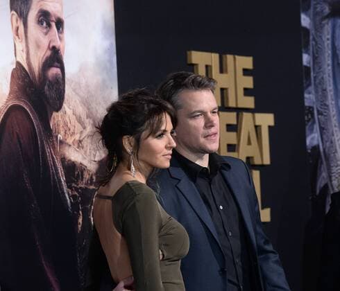 Cast member Matt Damon and his wife Luciana Barroso attend the premiere of the motion picture fantasy thriller The Great Wall at the TCL Chinese Theatre in the Hollywood section of Los Angeles on February 15, 2017. Storyline: European mercenaries searching for black powder become embroiled in the defense of the Great Wall of China against a horde of monstrous creatures.  LAP2017021524 JIMxRUYMEN