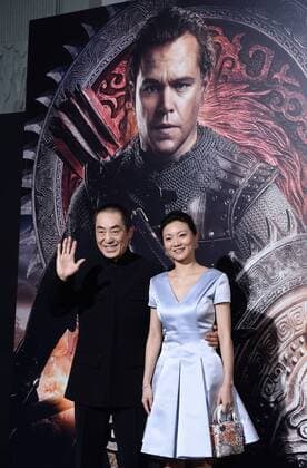 Director Yimou Zhang and his wife Chen Ting attend the premiere of his new motion picture fantasy thriller The Great Wall at the TCL Chinese Theatre in the Hollywood section of Los Angeles on February 15, 2017. Storyline: European mercenaries searching for black powder become embroiled in the defense of the Great Wall of China against a horde of monstrous creatures.  LAP2017021534 JIMxRUYMEN