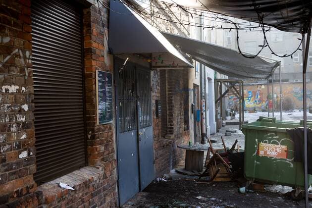 Attack on AFC Ajax fans in Warsaw An exterior view of the Chmury (Clouds) club in Warsaw s northern Praga district where AFC Ajax fans were attacked overnight on February 16, 2016 in Warsaw, Poland. It was stated, that a group of about a 50 black-clothed emblemless attackers threw bottles and stones at the club where the Dutch fans, who are in Warsaw for UEFA Europa League Legia vs. AFC Ajax match, were gathering at night. The group of aggressors fled the site just before the arrival of police while Ajax fans barricaded themselves inside the hostel where they are staying. No causalities were reported. EN_01245927_0018 