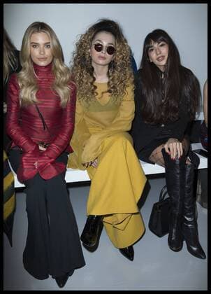 . 17 02 2017. London, United Kingdom. Chloe Lloyd, Ella Eyre and Zara Martin on the front row at the Teatum Jones show on the opening day of London Fashion Week for Autumn Winter 2017.  xStephenxLockx xi-Imagesx IIM-14408-0006