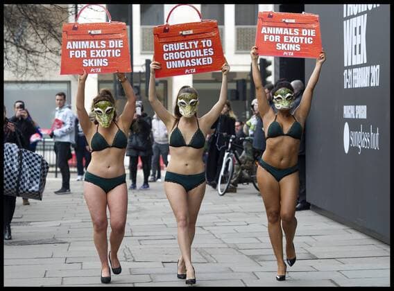 . 17 02 2017. London, United Kingdom. Peta models wearing crocodile masks stage a protest against the use of crocodile skin being used in fashion, on the first day of London Fashion Week on The Strand, London, UK.  xBenxStevensx xi-Imagesx IIM-14409-0015