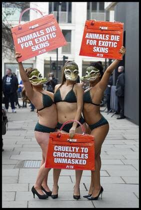 . 17 02 2017. London, United Kingdom. Peta models wearing crocodile masks stage a protest against the use of crocodile skin being used in fashion, on the first day of London Fashion Week on The Strand, London, UK.  xBenxStevensx xi-Imagesx IIM-14409-0016
