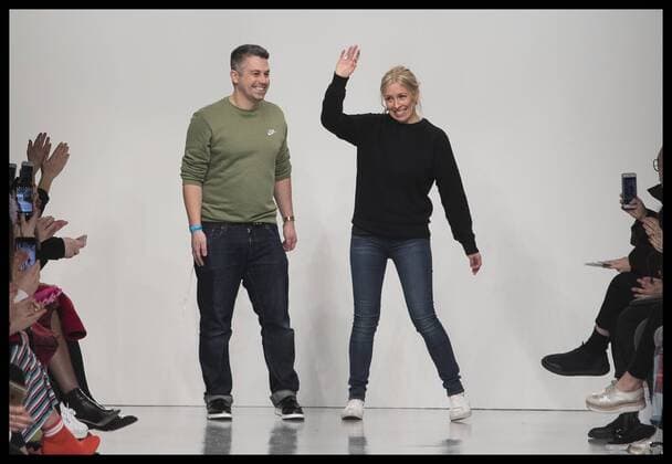 . 17 02 2017. London, United Kingdom. Teatum Jones designers at the end of their show on the opening day of London Fashion Week for Autumn Winter 2017.  xStephenxLockx xi-Imagesx IIM-14408-0022