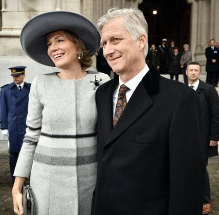 Belgische Royals anlässlich einer Messe für die Verstorbenen der Familie Queen Mathilde of Belgium and King Philippe - Filip of Belgium pictured during a special Mass to commemorate the deceased members of the Belgian Royal Family, at the Onze-Lieve-Vrouwkerk - Eglise Notre-Dame, in Laeken-Laken, Brussels, Friday 17 February 2017.  ERICxLALMAND 05049222