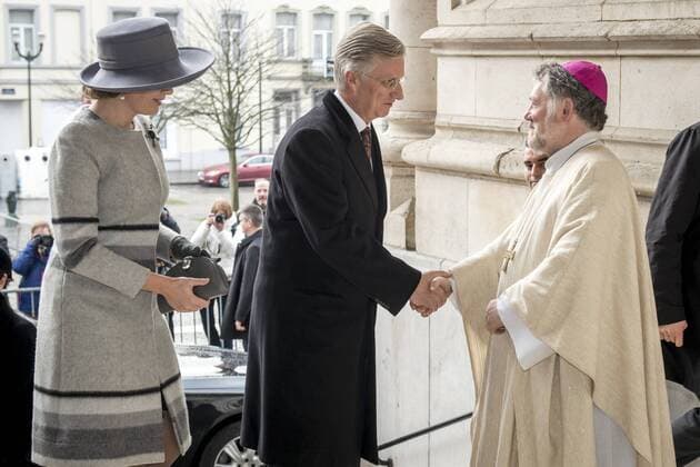 Belgische Royals anlässlich einer Messe für die Verstorbenen der Familie BELGIUM , BRUSSELS , Feb. 17 , 2017 - Queen Mathilde and King Philippe - Filip of Belgium attends a special Mass to commemorate the deceased members of the Belgian Royal Family Â  DannyxGys