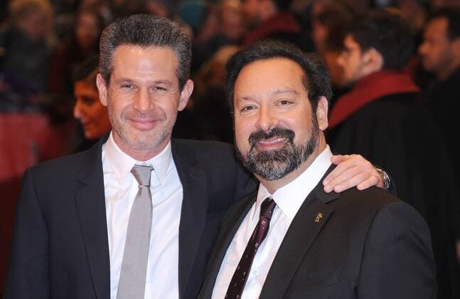 British Producer Simon Kinberg and American director James Mangold attend the premiere for Logan at the Grand Hyatt Hotel in Berlin on February 17, 2017.  LON20170217439 PAULxTREADWAY